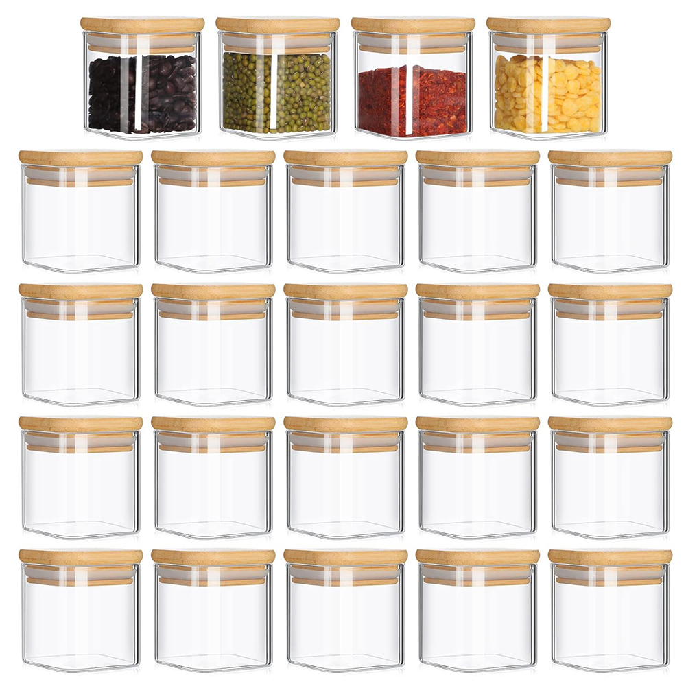 Food Storage Set Glass - Minimalist Baharat Etiketleri, Kare Baharat Kavanozları,
