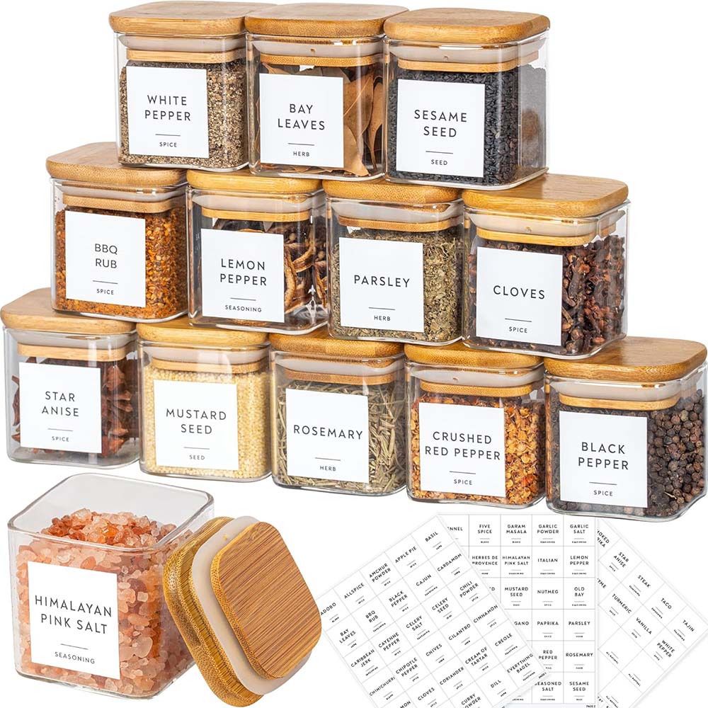 Food Storage Set Glass - 5oz cam kavanozlar baharat etiketleri ile