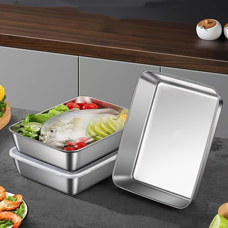 Food Storage Lunch Box - 3/6 Adet Paslanmaz Çelik Dikdörtgen Gıda