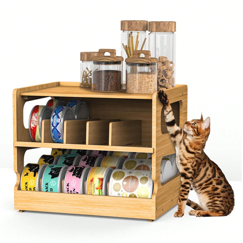 Food Storage Dispenser - İstiflenebilir Bambu Kedi Maması Düzenleyici, 2