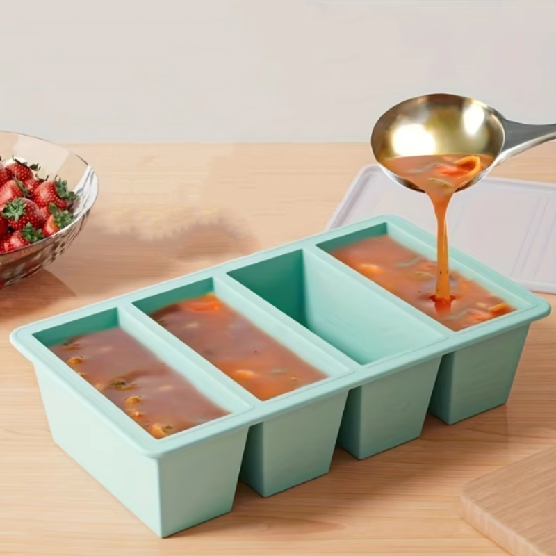 Food Storage Meal Prep - 1 adet Kapaklı Silikon Dondurucu Tepsi