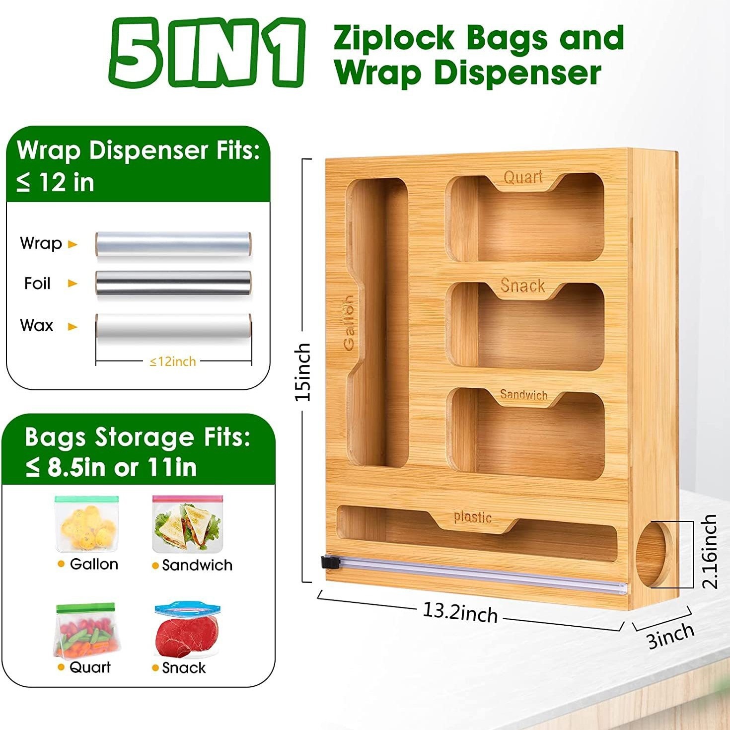 Food Storage Dispenser - Bambu kilitli gıda çanta tutucu uyumlu