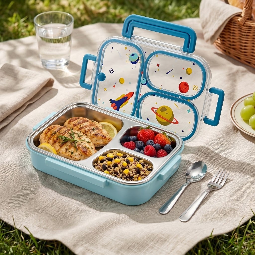 Food Storage Safe - 900ML Sevimli 304 Paslanmaz Çelik Bölmeli