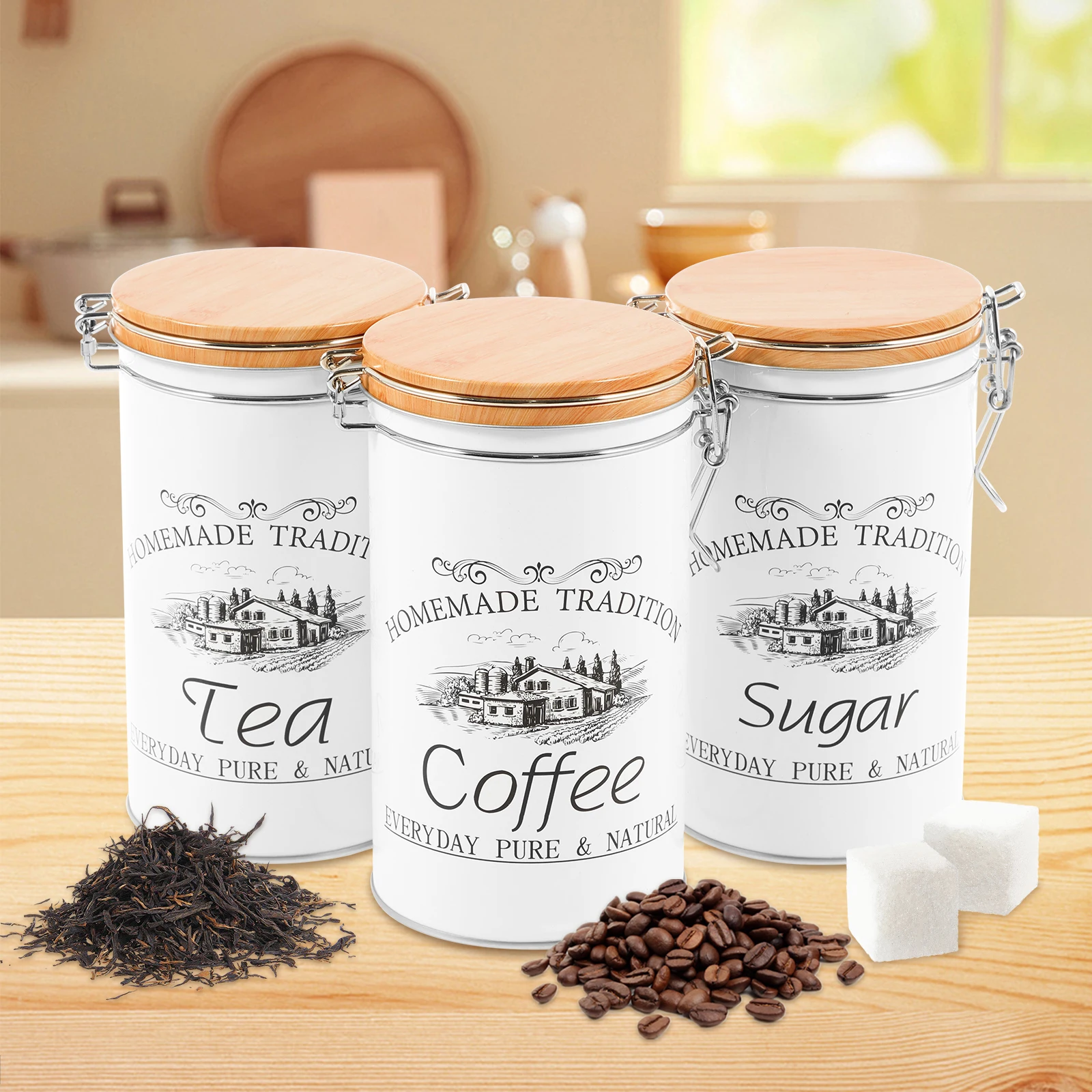 Food Storage Jar Set - 3 adet/takım çay kahve şeker kutuları
