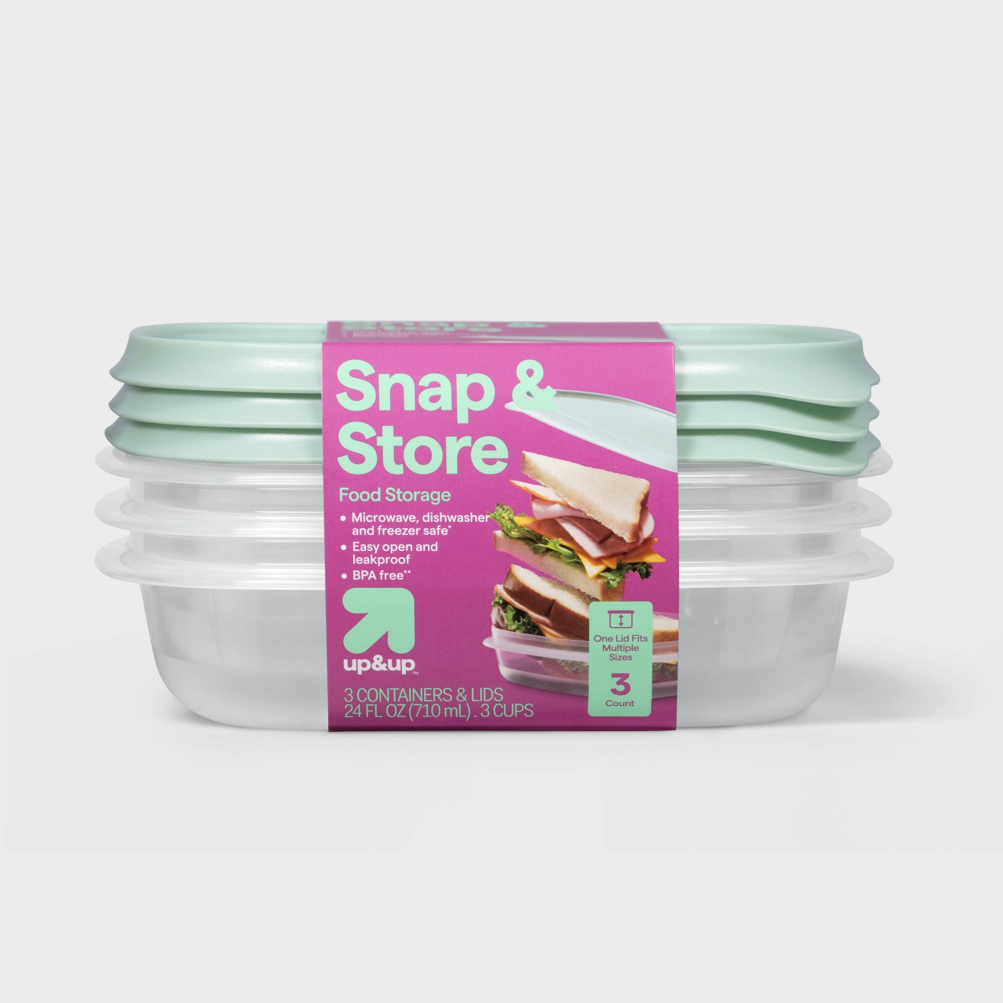 Food Storage Meal Prep - 3 adet kare şekilli, kilitli kapaklı