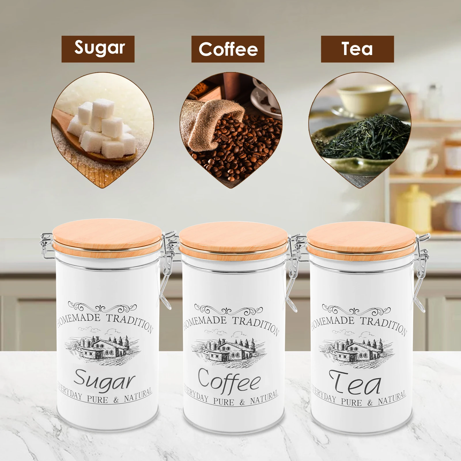 3 adet/takım çay kahve şeker k - Food Storage Jar Set incelemesi ve fiyatı